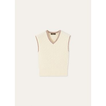 Loro Piana - Augusta Vest Sweater Cotton Gg 5, Woman, White/Kummel, Size: 38