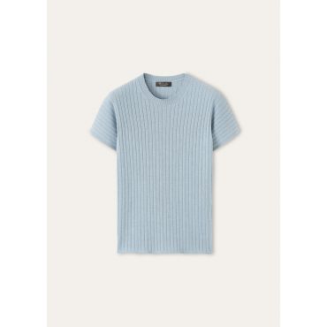 Loro Piana - Baby Coste Ss Crewneck Sweater Baby Cash Gg 12, Woman, Iced Snow Melange, Size: 42