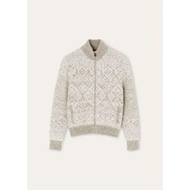 Loro Piana - Paroo Bomber Sweater Cash Silk Gg 3, Woman, White/Beige, Size: S