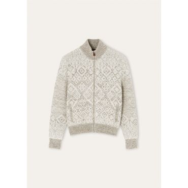 Loro Piana - Paroo Bomber Sweater Cash Silk Gg 3, Woman, White/Beige, Size: S