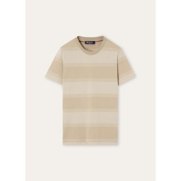 Loro Piana - Parkland T-shirt Coolmax Stripe, Woman, Beige Fancy, Size: XS