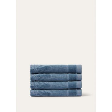 Loro Piana - Set Of 4 Washclothes Crest Cotton, Deep Lagoon Water, Size: NR