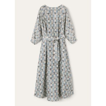 Loro Piana - Mina Dress Cardo Veneziano Silk, Woman, Chalk/Deep Lagoon Water, Size: 38
