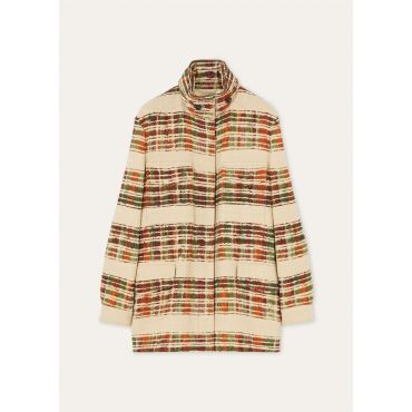 Loro Piana - Traveller Field Jacket Watercolor Suitcase Stripe, Woman, Vanilla Cloud/Deep Lava, Size: 46