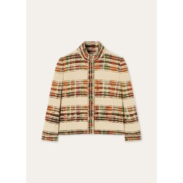 Loro Piana - Miriam Sb Jacket Watercolor Suitcase Stripe, Woman, Vanilla Cloud/Deep Lava, Size: 36