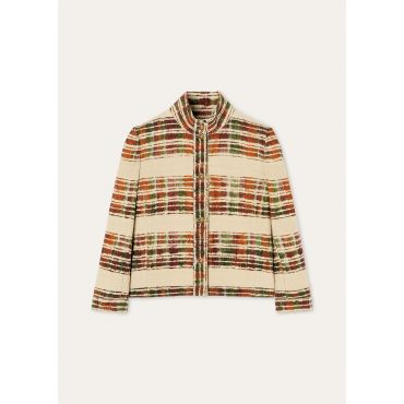 Loro Piana - Miriam Sb Jacket Watercolor Suitcase Stripe, Woman, Vanilla Cloud/Deep Lava, Size: 36