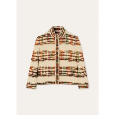 Loro Piana - Miriam Sb Jacket Watercolor Suitcase Stripe, Woman, Vanilla Cloud/Deep Lava, Size: 36