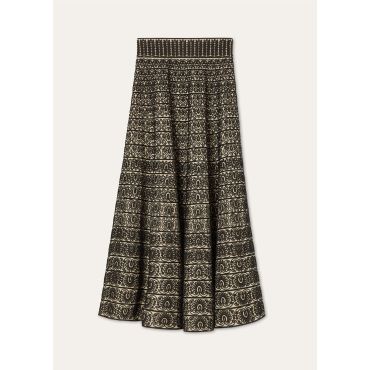 Loro Piana - Amely Embroidered Skirt Thistle Meadow Cornely, Woman, Beige/Black, Size: 38