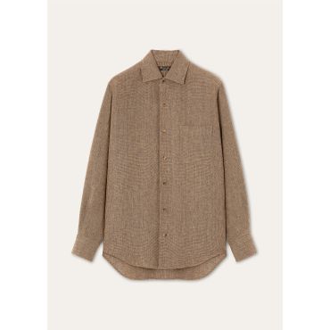 Loro Piana - Andre' Shirt Sartorial Linen Crepe, Woman, Earth Brown/Walnut, Size: 44