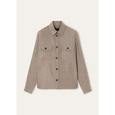 Loro Piana - Jim Overshirt Wool Linen Herringbone Tweed, Man, Beige Herringbone, Size: 48