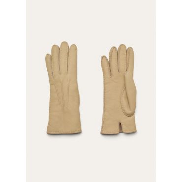 Loro Piana - Elide Gloves Merino Shearling, Woman, Pine Nuts, Size: S