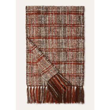 Loro Piana - Check Boucle' Scarf Cash Silk, Woman, Chocolate Umber/Sundown, Size: NR