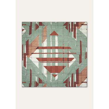 Loro Piana - Loro Clan Collage Foulard 90 Silk Twill, Woman, Mocha Mousse/Barley Grass, Size: NR