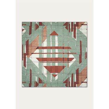 Loro Piana - Loro Clan Collage Foulard 90 Silk Twill, Woman, Mocha Mousse/Barley Grass, Size: NR