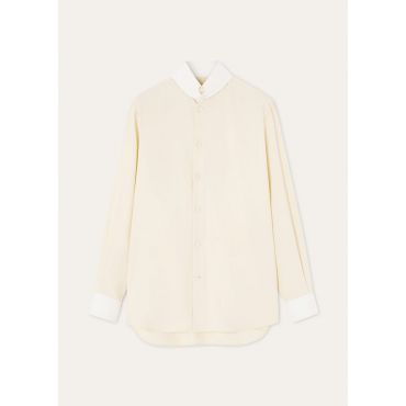 Loro Piana - Thea Dylan Collar Shirt Porcelain Silk, Woman, Lemon Chiffon, Size: 40