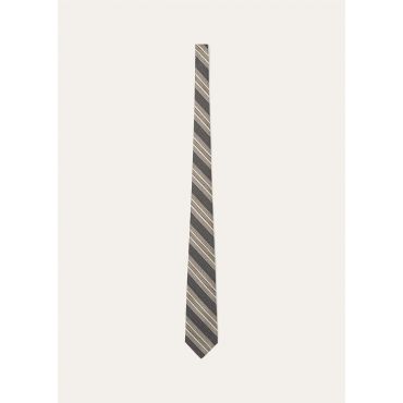 Loro Piana - Yale Tie 8 Andino Stripe Silk, Man, Grey/Camel, Size: NR