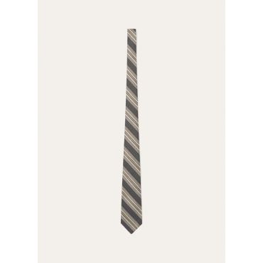 Loro Piana - Yale Tie 8 Andino Stripe Silk, Man, Grey/Camel, Size: NR