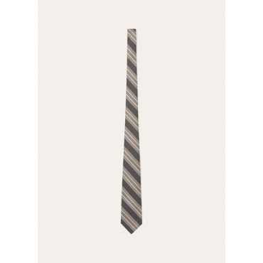 Loro Piana - Yale Tie 8 Andino Stripe Silk, Man, Grey/Camel, Size: NR