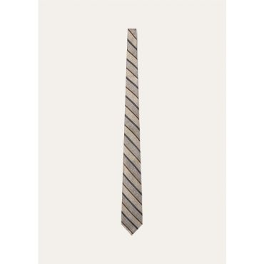 Loro Piana - Yale Tie 8 Regimental Silk, Man, Grey Sand Mineral, Size: NR