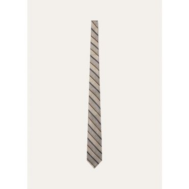 Loro Piana - Yale Tie 8 Regimental Silk, Man, Grey Sand Mineral, Size: NR