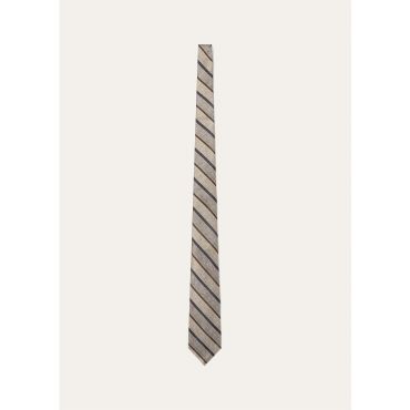Loro Piana - Yale Tie 8 Regimental Silk, Man, Grey Sand Mineral, Size: NR