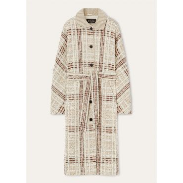 Loro Piana - Syd Sb Coat Check Tweed, Woman, Silky Cream/Fluid Pastel/Crimson Melange, Size: 38