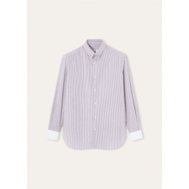 Loro Piana - Elia Penny Bar Collar Shirt Cotton Glasgow, Man, Lilac Stripe, Size: 42