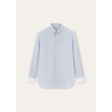 Loro Piana - Elia Penny Bar Collar Shirt Cotton Glasgow, Man, Green Stripe, Size: 39