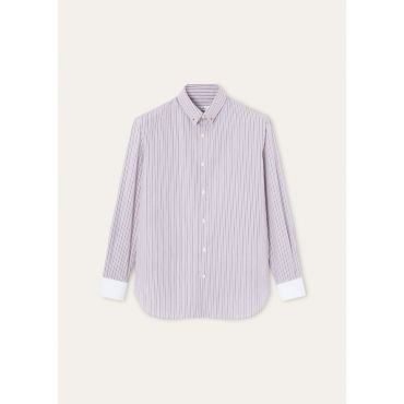 Loro Piana - Elia Penny Bar Collar Shirt Cotton Glasgow, Man, Lilac Stripe, Size: 42