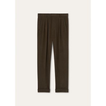 Loro Piana - Stafford Trousers Melton Wish Cash, Man, Green Haze Melange, Size: 58