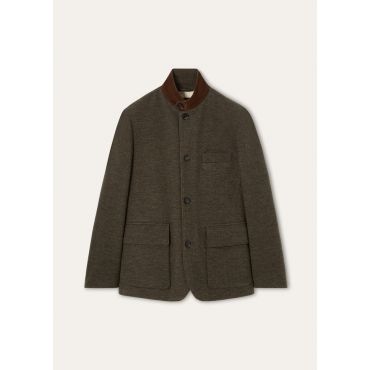 Loro Piana - Roadster Sb Jacket Jersey Wool Chevron, Man, Dark Green Chevron, Size: 54