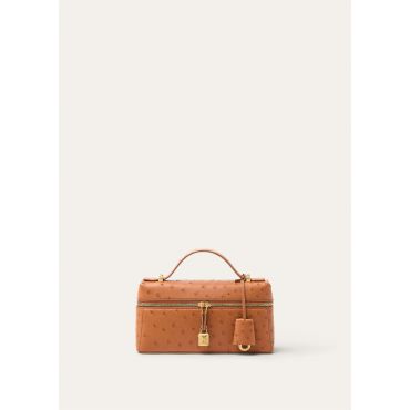 Loro Piana - Extra Bag L23 Ostrich Saddle Finish, Woman, Cognac/Sun Gold, Size: NR