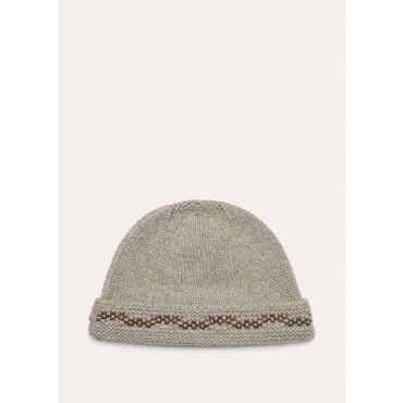 Loro Piana - Carezza Embroidered Beanie Cash Gg 3, Woman, Beige, Size: M