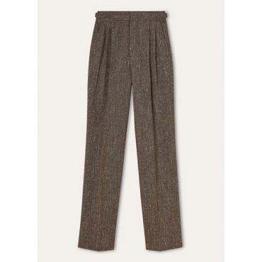 Loro Piana - Malik Trousers Wool Silk Linen Chevron, Woman, Bitter Fudge/Burly Wood, Size: 44