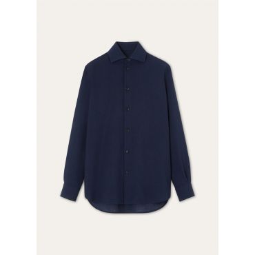 Loro Piana - Thea Cutaway Collar Shirt Breeze Wool, Woman, Ink Bottle, Size: 48