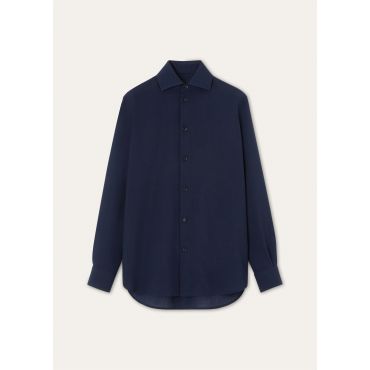 Loro Piana - Thea Cutaway Collar Shirt Breeze Wool, Woman, Ink Bottle, Size: 48