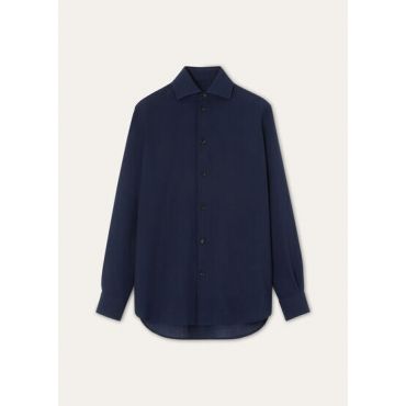 Loro Piana - Thea Cutaway Collar Shirt Breeze Wool, Woman, Ink Bottle, Size: 48