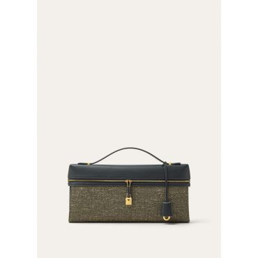 Loro Piana - Extra Clutch L36 Wool Linen Slk Twd/rounded Lth, Woman, Green Sand Herringbone/Blue Green/Sun Gold, Size: NR