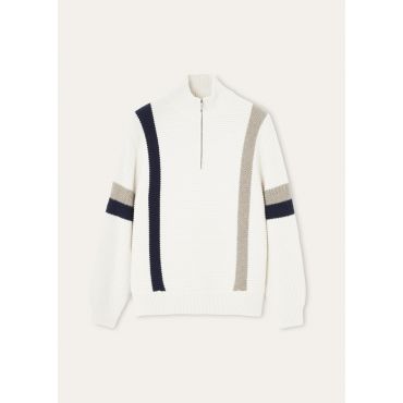 Loro Piana - Rocky Mountains Halfneck Sweater Cash Gg 5, Man, White Base Blue Beige, Size: S