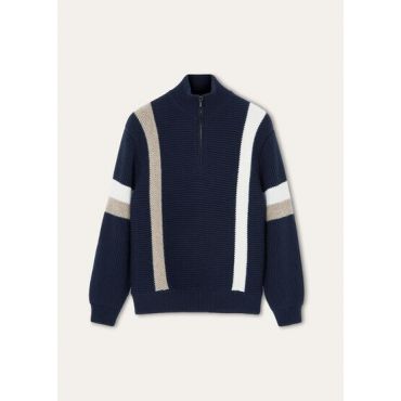 Loro Piana - Rocky Mountains Halfneck Sweater Cash Gg 5, Man, Navy Base Beige White, Size: M