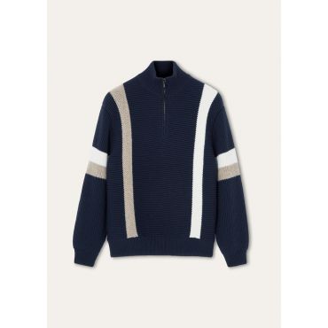 Loro Piana - Rocky Mountains Halfneck Sweater Cash Gg 5, Man, Navy Base Beige White, Size: M