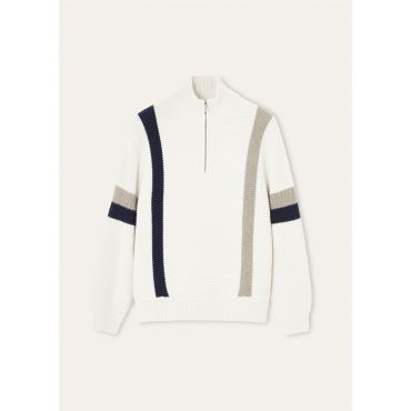 Loro Piana - Rocky Mountains Halfneck Sweater Cash Gg 5, Man, White Base Blue Beige, Size: S