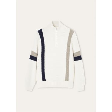 Loro Piana - Rocky Mountains Halfneck Sweater Cash Gg 5, Man, White Base Blue Beige, Size: S