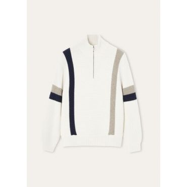 Loro Piana - Rocky Mountains Halfneck Sweater Cash Gg 5, Man, White Base Blue Beige, Size: S