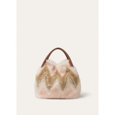 Loro Piana - Bale Large Intarsia Shaded Peaks/rnd Lth, Woman, Powder Pink/White/Mole/Sun Gold, Size: NR