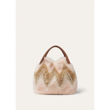 Loro Piana - Bale Large Intarsia Shaded Peaks/rnd Lth, Woman, Powder Pink/White/Mole/Sun Gold, Size: NR