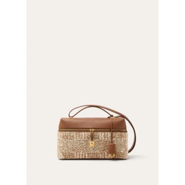 Loro Piana - Extra Bag L27 Norfolk Tweed/rounded Leather, Woman, Pecan/Charcoal Gray/Bone/Mole/Sun Gold, Size: NR