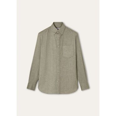 Loro Piana - Elia Button Down Shirt Ginestra Soft Herringbone, Man, Green Herringbone, Size: 43