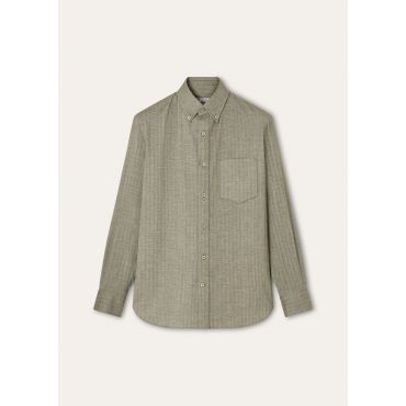 Loro Piana - Elia Button Down Shirt Ginestra Soft Herringbone, Man, Green Herringbone, Size: 43