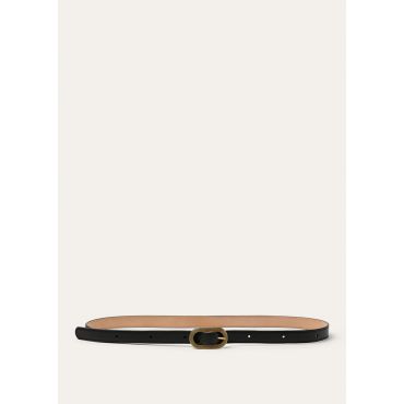 Loro Piana - Guilloche Buckle Belt 1.8 Rounded Lth, Woman, Black/Gold Finishing, Size: 70